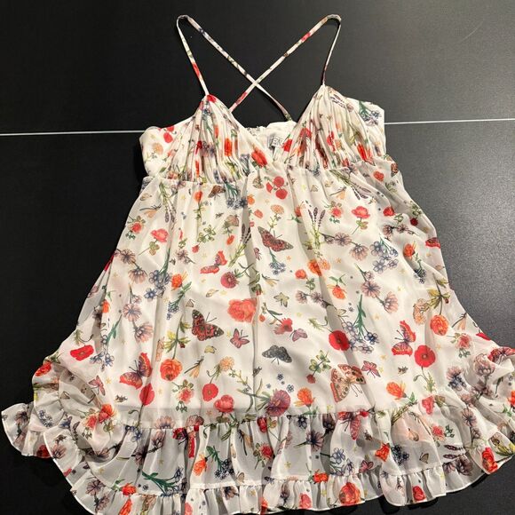 Mac Duggal 70197 Butterfly Print Ruffle Hem Mini Dress Size 10 NWT White Multi - Picture 2 of 9